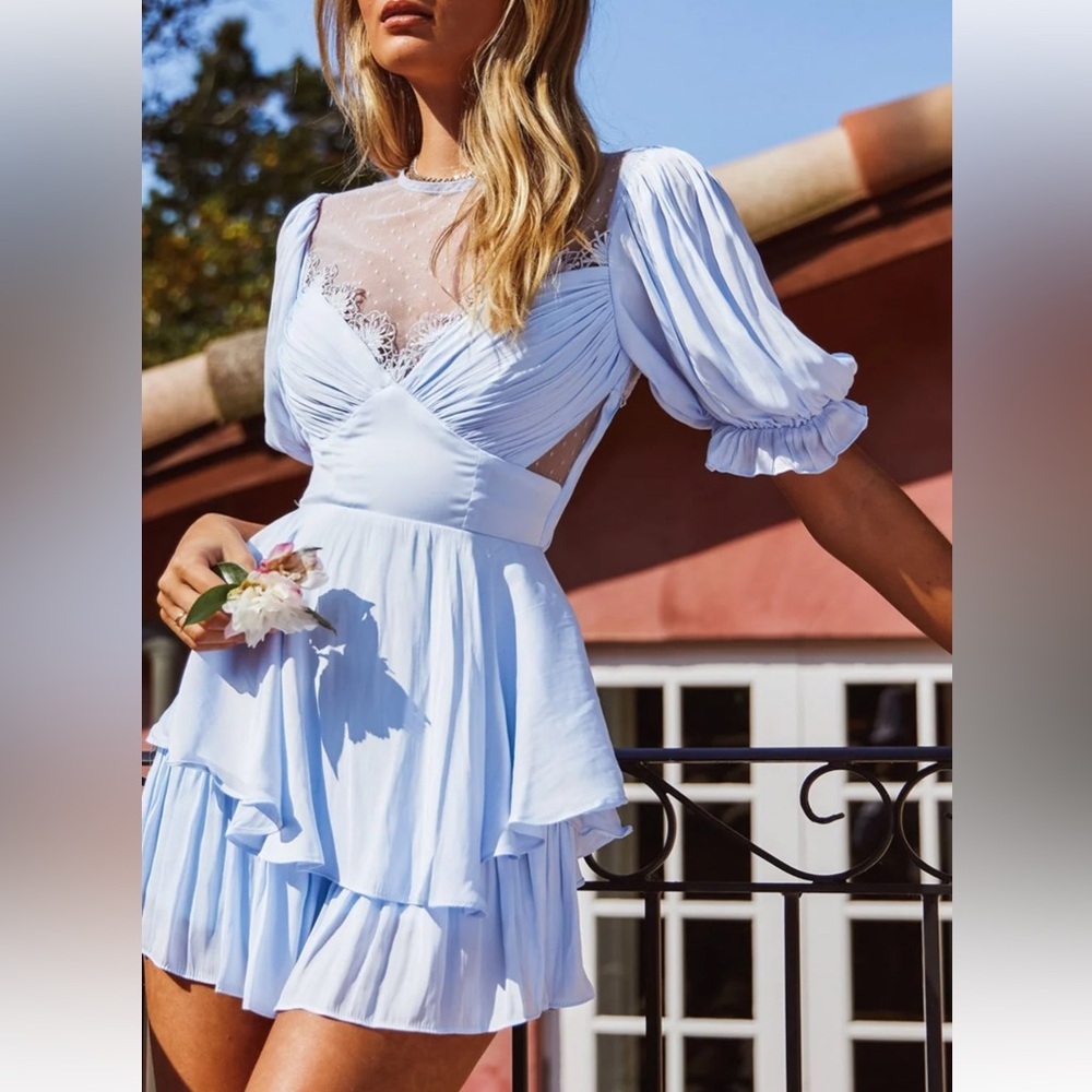 Zesica Boho Style Blue Lace Romper